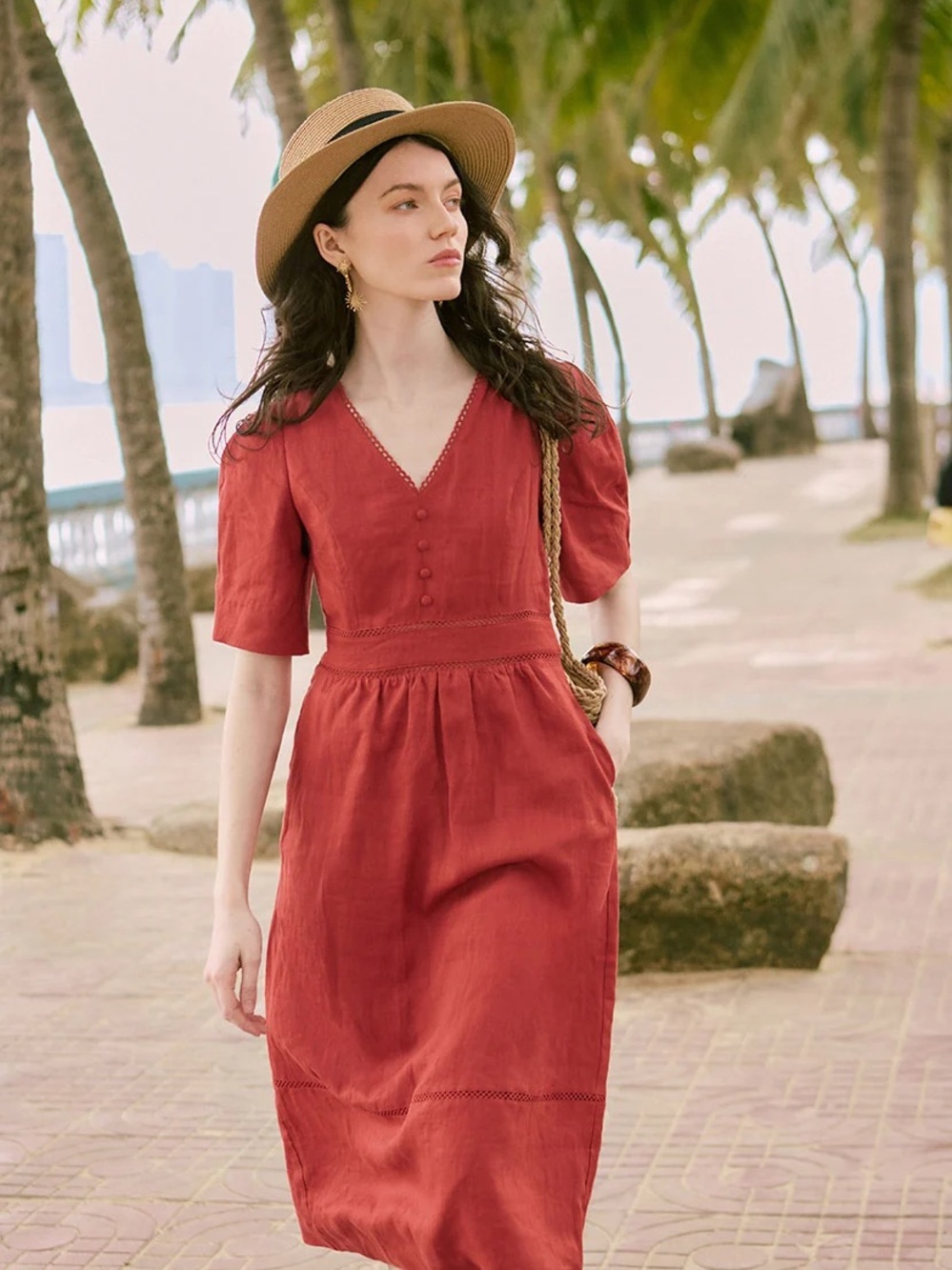 Petite Studio - Meryl Linen Dress - Red size S